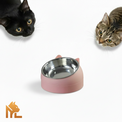 Cat Bowl 15° Elevated  – Raised Stainless Steel Pet Feeder